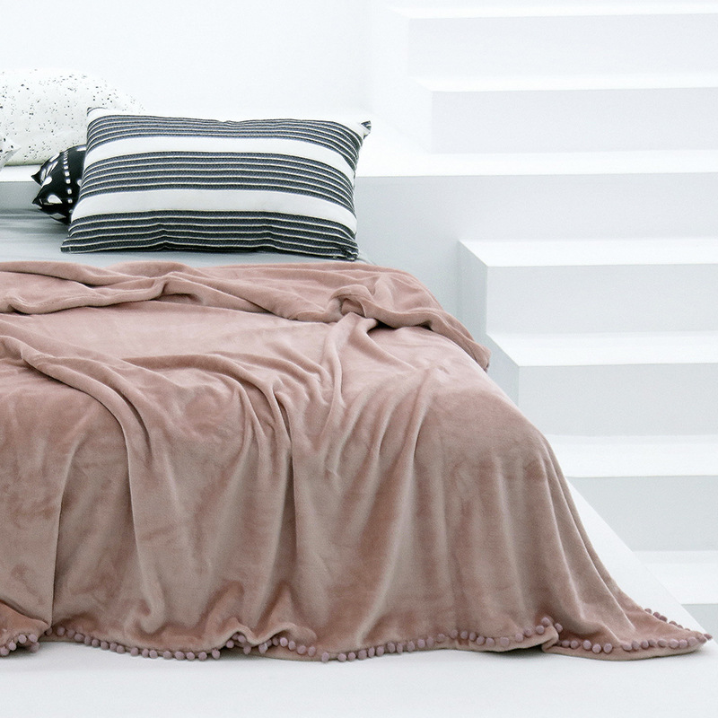 Thickened Warm Throw Plush Flannel Nap Blanket With Pompoms For Couch Sofa Bed Buy blanket