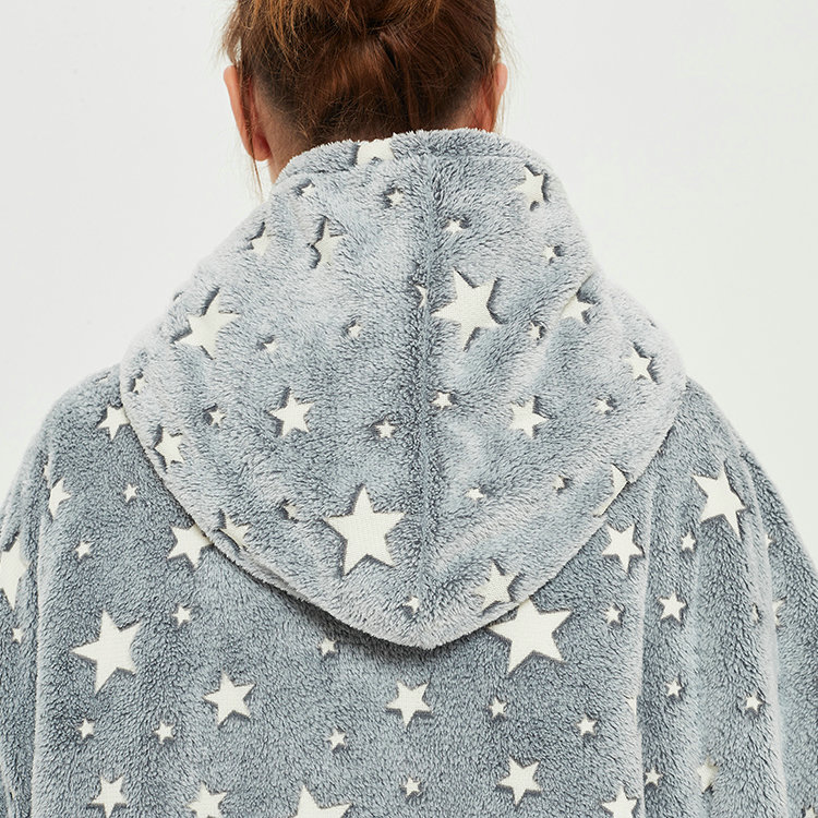 Oversized Digital Print Wearable Sherpa Fleece Hoodie Blanket